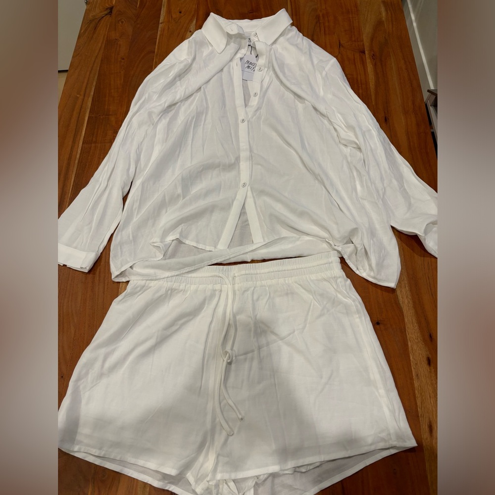 Princess Polly White Lightweight Button-Up Shirt & Shorts Set